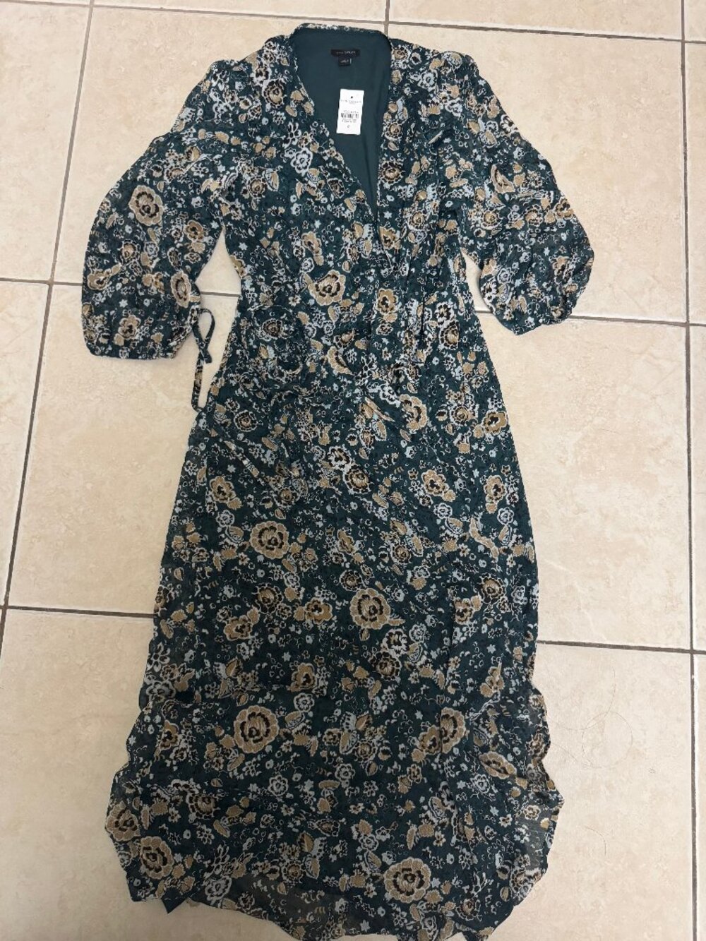 nwt ann taylor dark green floral chiffon wrap maxi dress 🌿 dark cottagecore / w